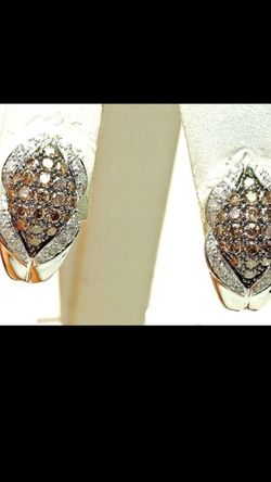 New 10k White Gold 1.50ct Champagne & White DIAMOND Ladies Cocktail Earrings