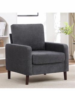Accent Chair for Living Room, Modern Reading Chair for Bedroom, Upholstered Armchair with Wood Legs and Side Pockets, Single Sofa Side Chair for Offic