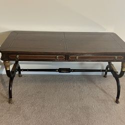 Classic Leather-Top Writing Desk with Ornate Metal Base
