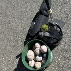 Bownet and Tee with Buckets of Baseballs 
