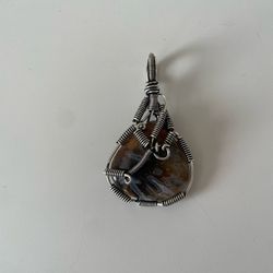 Wire Wrapped Pendant , Stone, Handmade