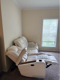 White Power Reclining Sofa (3-Seater) - Home Theater Style