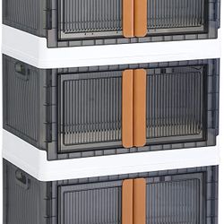 Storage Bins with Lids - Collapsible Storage Bins, Clear Black Wardrobe Closet Organizer, 19Gal Stackable Toy Storage, Foldable Plastic Storage Contai