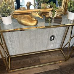 Brass & Glass MCM Console Table 