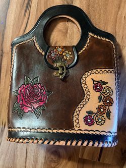 Leather Handbag with Floral Design
