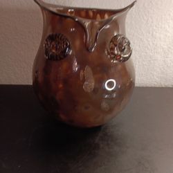 GORGEOUS Murano Style Art Glass with Copper Aventurine 8" Owl Vase or Planter.

