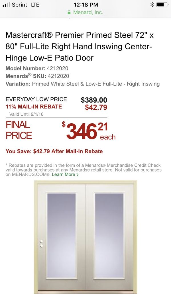Menards Patio Door For Sale In Carpentersville Il Offerup