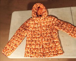 Orange Floral Hooded Jacket Girl's size XXL (14-16)