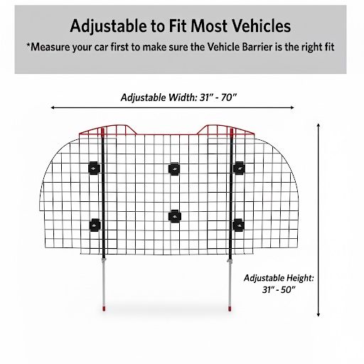 Kennel-Aire Universal Wire Vehicle Pet Safety Barrier - Adjustable Dog Car Cargo Divider Gate