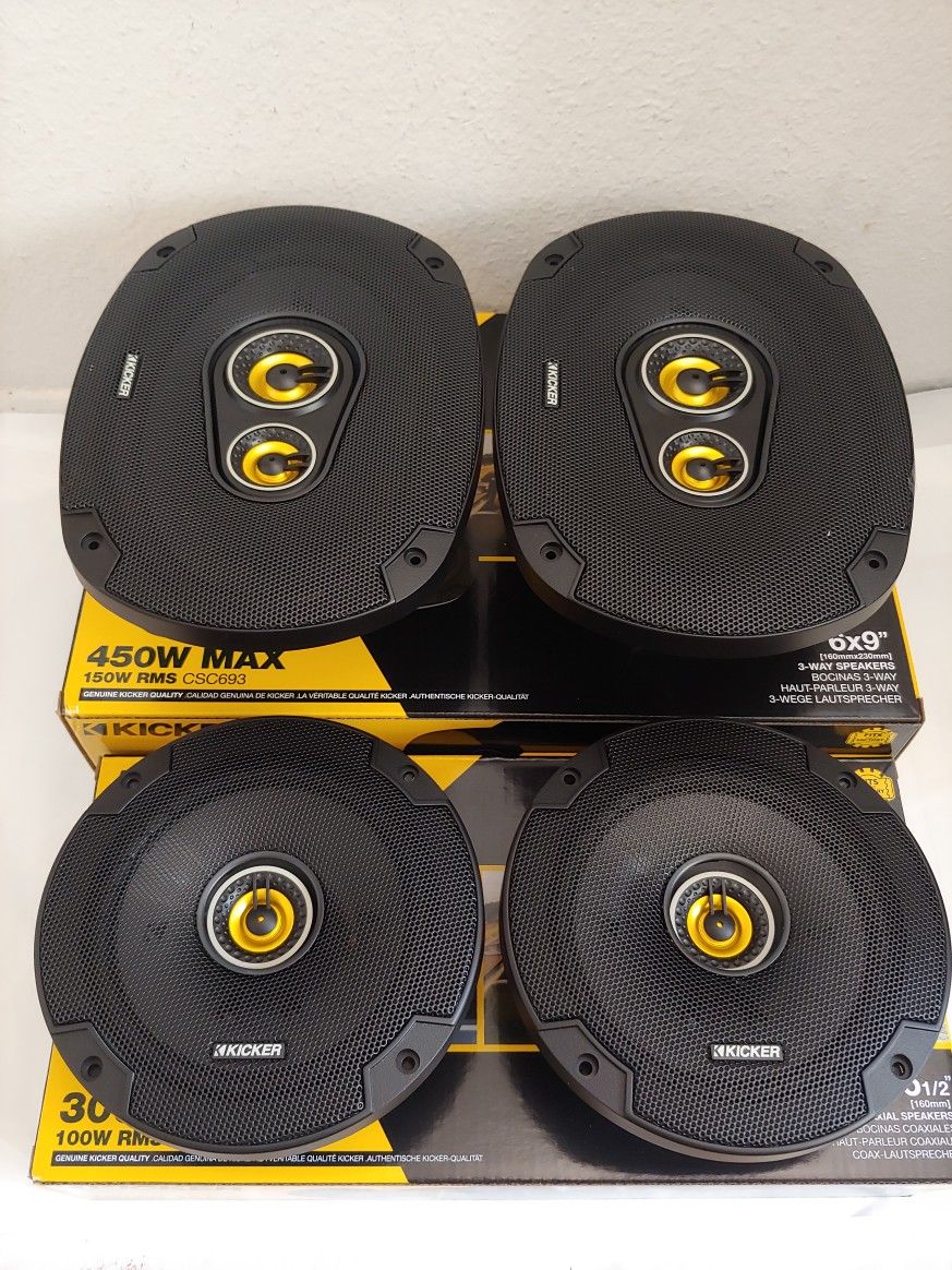 KICKER 1 PAIR 6.5" 2 WAY 300 WATTS & 1 PAIR 6×9 3 WAY 450 WATTS CAR SPEAKER ( BRAND NEW PRICE IS LOWEST INSTALL NOT AVAILABLE )