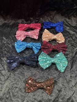 Sequin Bows With Clips, Multi Colored, Pack Of 9