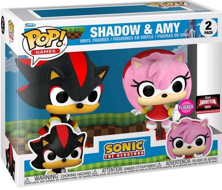 Flocked Funko Pop Shadow & Amy Sonic 2 Pack 2024 Target Con Exclusive In Hand