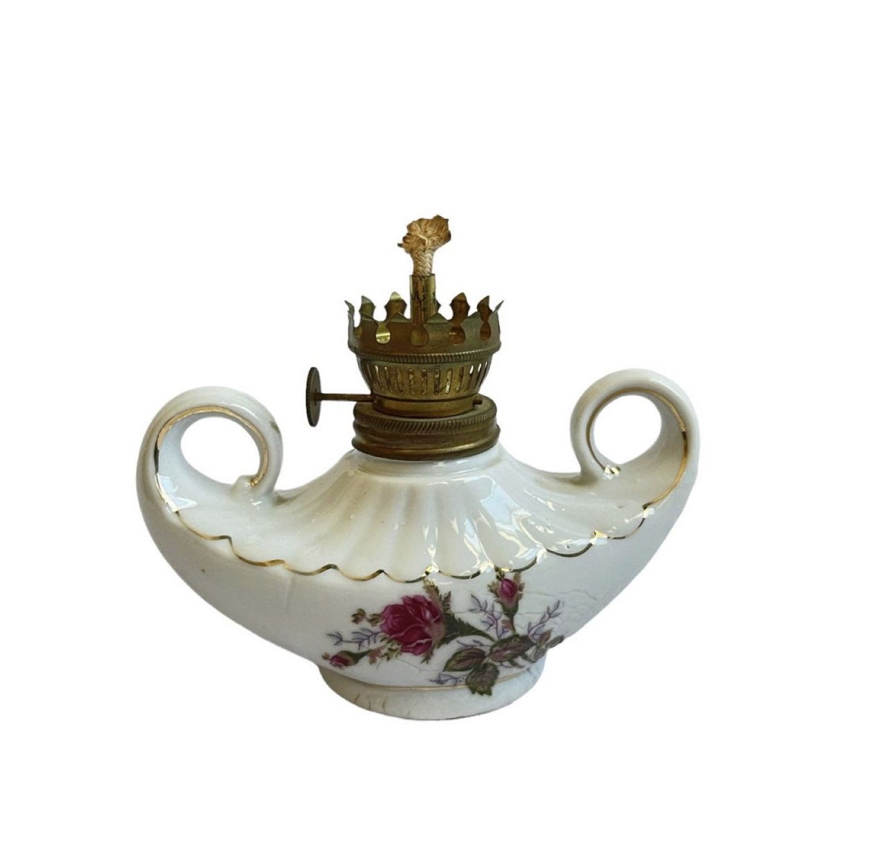 Vintage Moss Rose Double Handle Genie Mini Oil Lamp