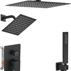 Shower Faucet Set Matte Black Shower System with Handheld, Ceiling Mount 10 Inch Shower Head with 6 Inch Wall Mount Shower Head