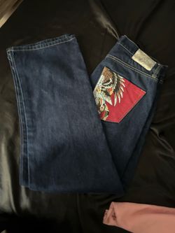 Ed hardy size 32 Dark Wash Jeans with Eagle Embroidered Pocket