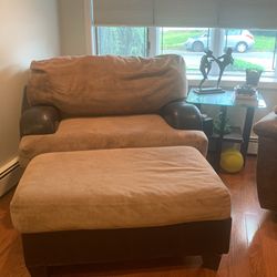 Awesome big Beige Microfiber Couch With Ottoman T