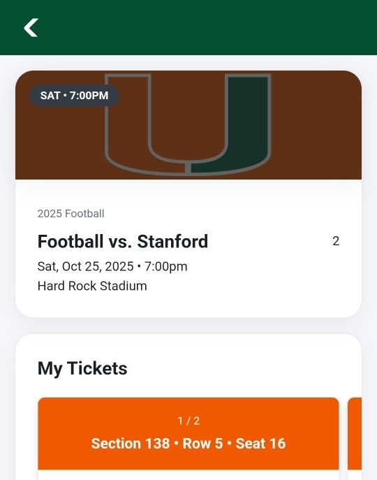 Miami Hurricanes Vs Stanford Tickets