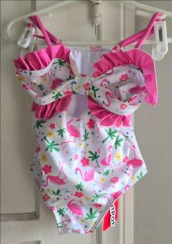 Flamingo print girl's swimsuit