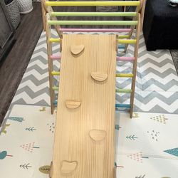 7 in 1 Wood Pikler Triangle Set, Foldable Toddler Climbing Toys Indoor, Montessori Climbing Set with Ramp, Arch & Climbing Triangle
