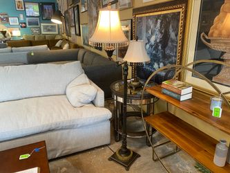 Vintage Brass Swing Arm Floor Lamp w/ Beaded Shade