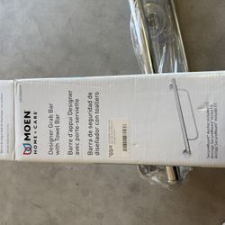 Moen LR2350DBN Bathroom Safety 24-Inch Grab Bar with Convenient Towel Bar, Brushed Nickel