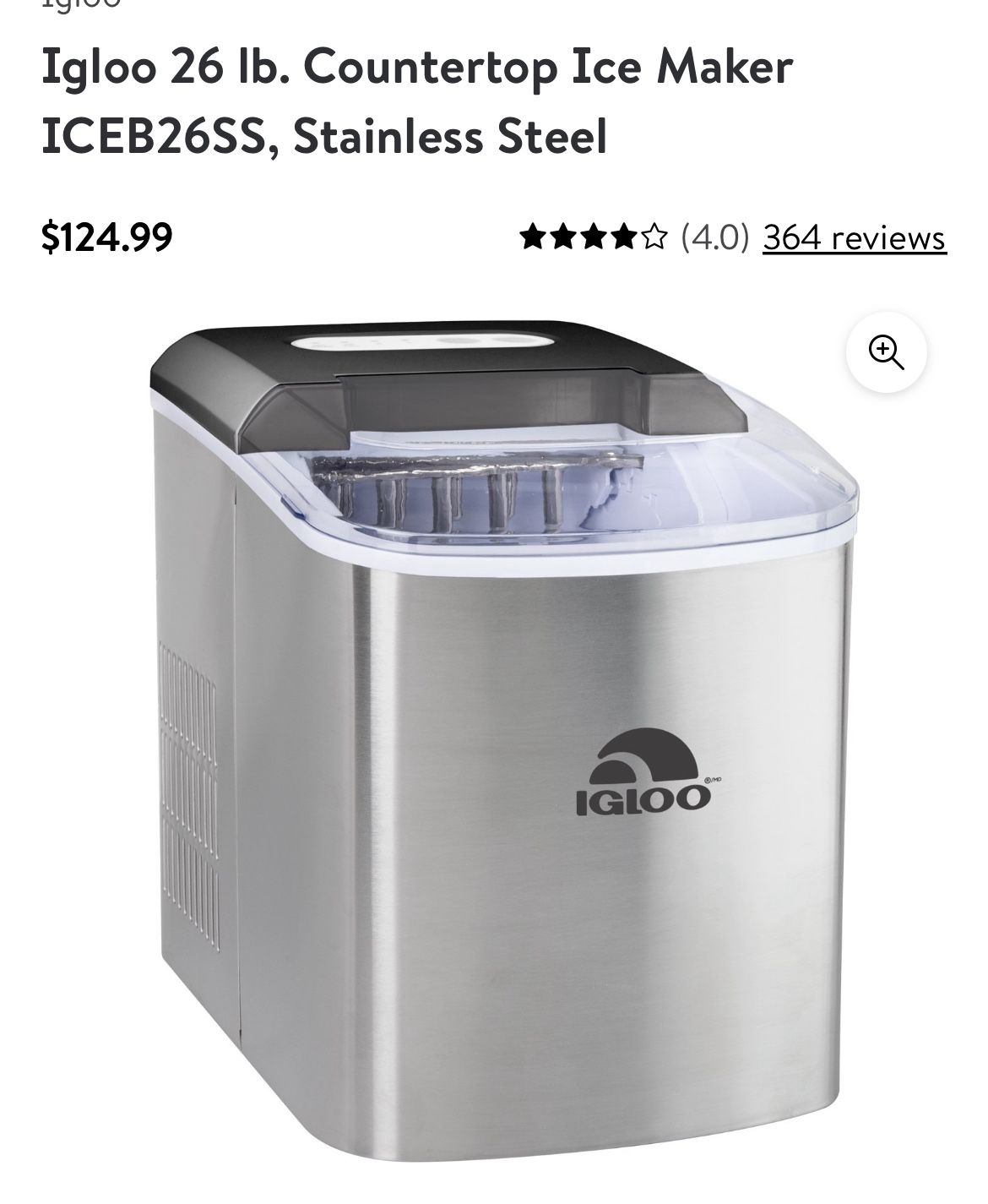 Igloo Countertop Ice Maker, Stainless Steel With Warranty