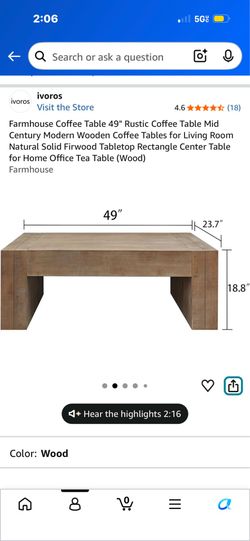 Rustic Solid Wood Coffee Table – 49" x 23.7" – Excellent Condition