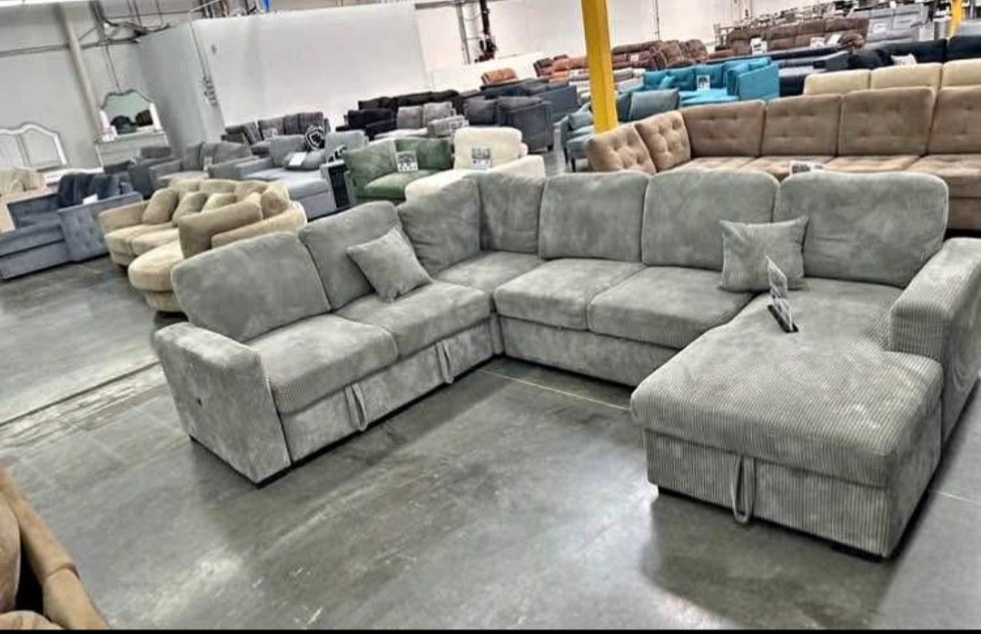4-pc Convertible Sectional Sofa, Sleeper Sofa Chaise Storage And USB Pors