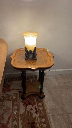 Wood table with a lamp