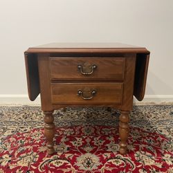 Ethan Allen Vintage Colonial Tiger Maple Drop Leaf Side Table, Circa 1960s