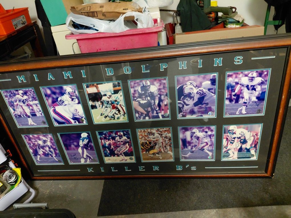 Killer BEES Defense Miami Dolphins Vintage Autographed Photos In Collectible Frame