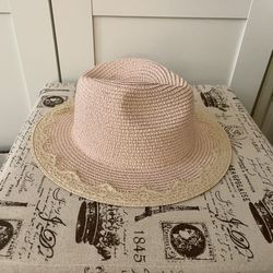 Pink Hat (straw-like W/ Lace Detail)
