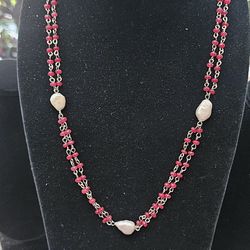 FW Pearl / Red Agate Necklace 