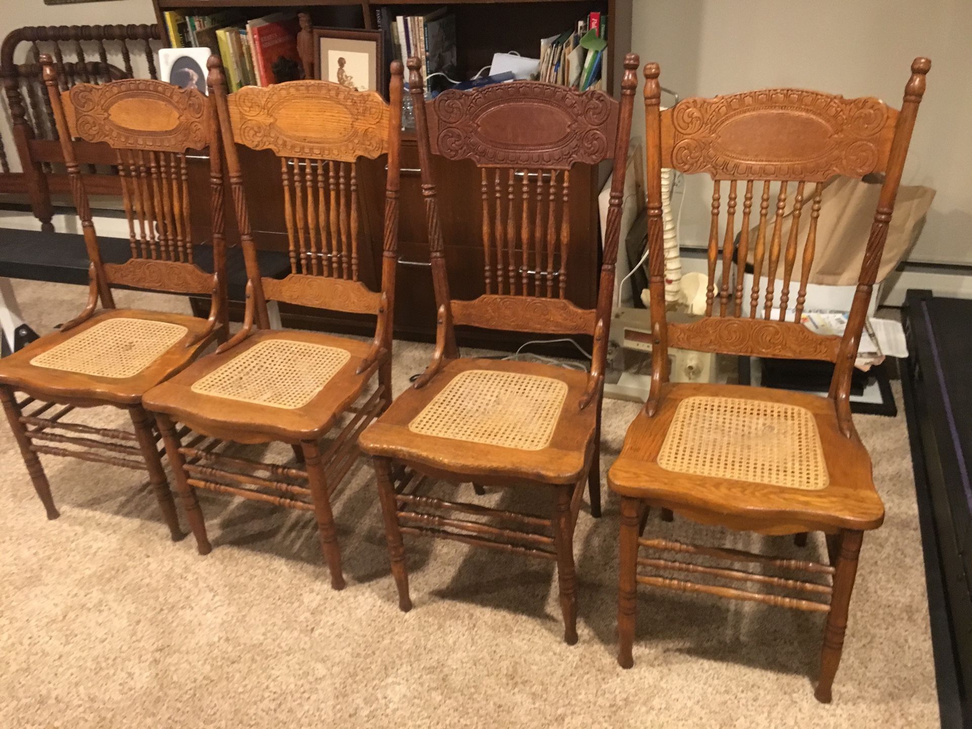 Oak Pressback Chairs, Antique