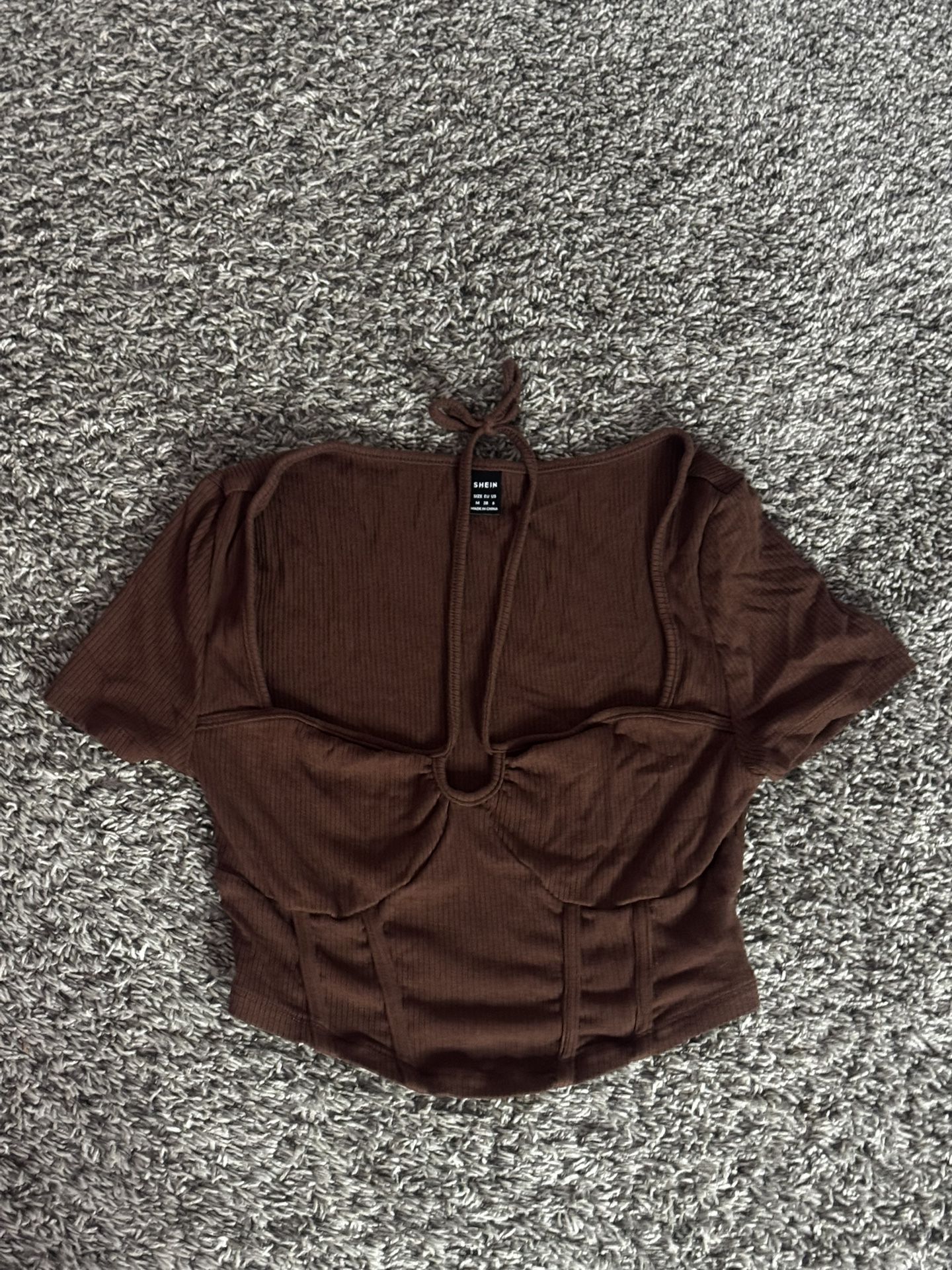 Brown Short Sleeve Tie Back Top Size M