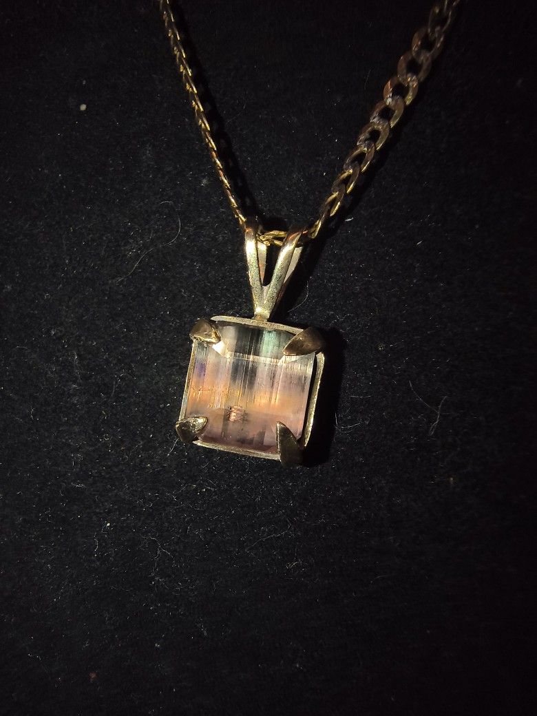 solid 14k *LAB CERTIFIED* Natural Untreated 6ct BiColor Tourmaline Pendant Necklace