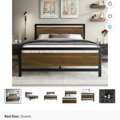 Queen Metal Platform Bed Frame w/ Wood Panels – NEW OPEN BOX