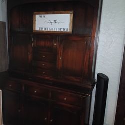 Vintage Two-Piece Hutch/Credenza
