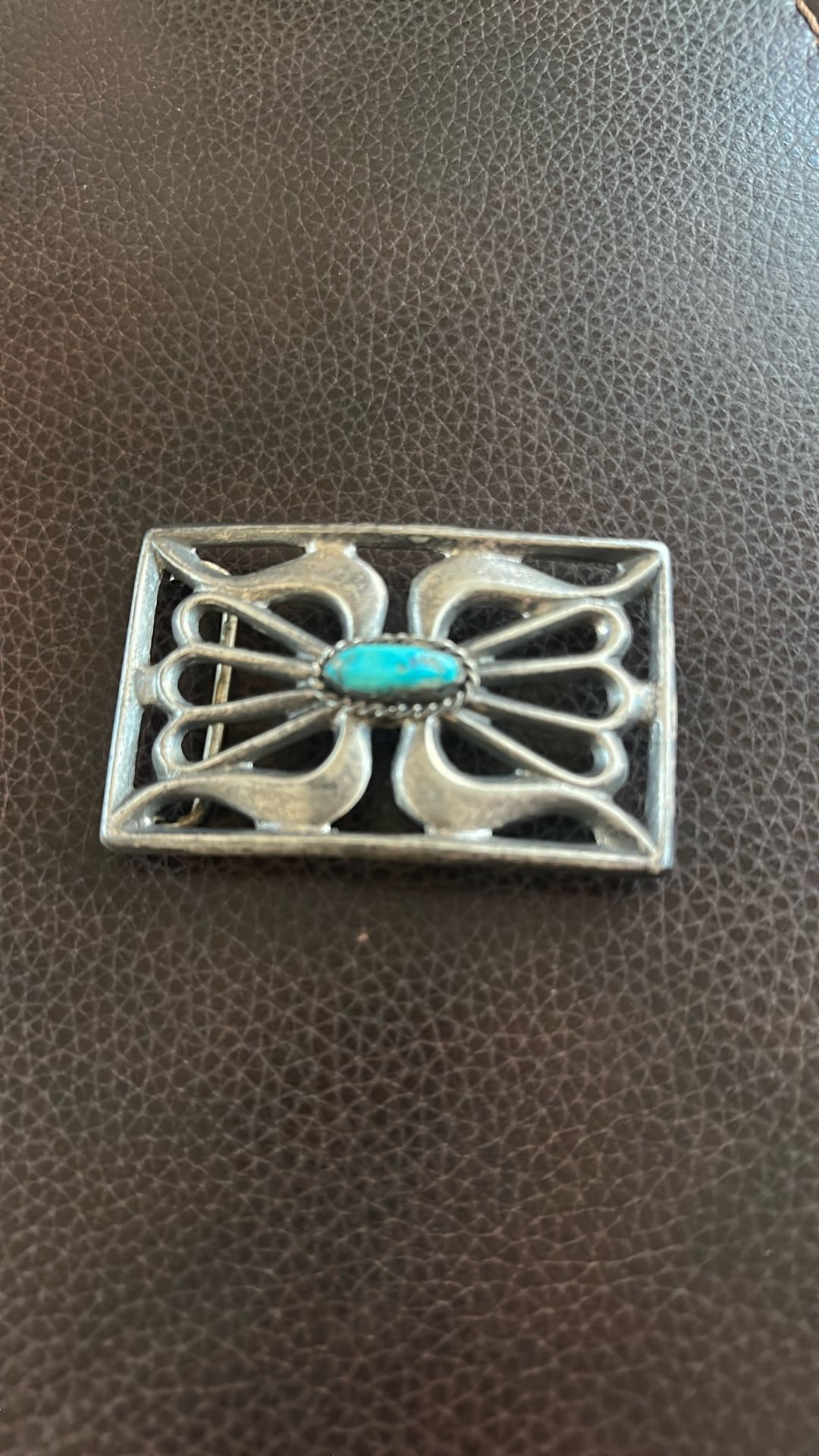 Silver Belt Buckle w/Turquoise Stone