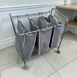 Rolling 3 Bag Laundry Sorter Hamper! One of the bags is missing one hanger see pics.