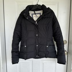 Abercrombie & Fitch Puffer Jacket Women’s Small Hooded Black Fleece Lined Size L