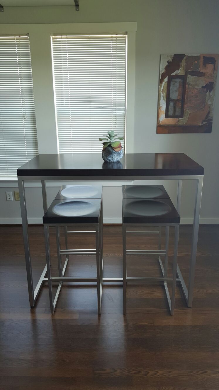 CB2 Bongo High Dining Table and 4 Bongo stools