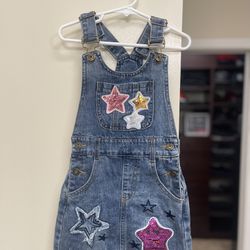 3t Girl’s Denim Overalls Dress - Sequin Star Design By peacolate