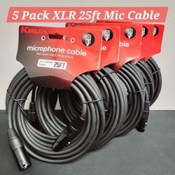 5-Pack XLR Microphone, Speaker Cable - 25ft Kirlin XLR Male to XLR Female - 20AWG Black PVC Jacket. New