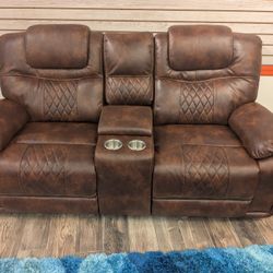 Brown Leather Reclining Loveseat! $599!