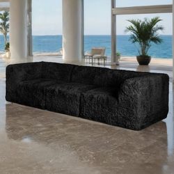 Modular Design Black Faux Fur, Compressed High Density Foam Couch Sofa