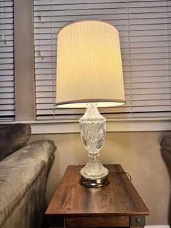 2 Matching Glass Electric Table Lamps. Brass Base Accents