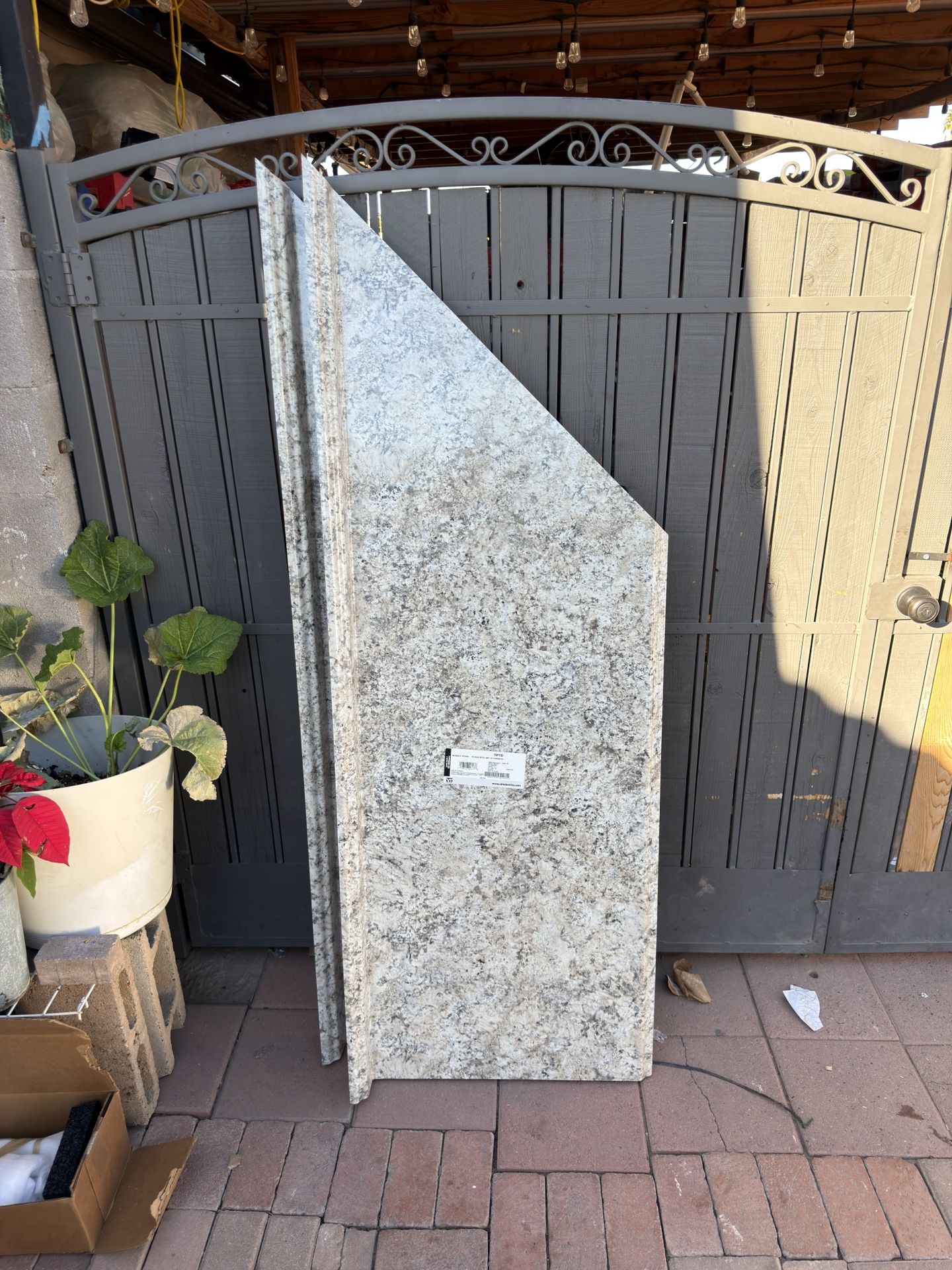 Hampton Bay 6 ft. Right Miter Laminate Countertop in Typhoon Ice with Full Wrap Ogee Edge and Integrated Backsplash