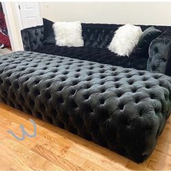 Perla Black Velvet Sofa & Ottoman Set / couches / Living room set  