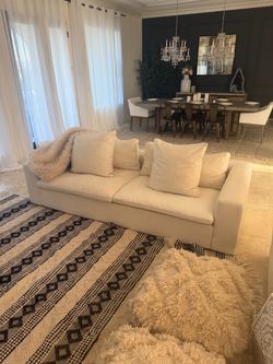 Cream Linen Deep- Seat Sofa